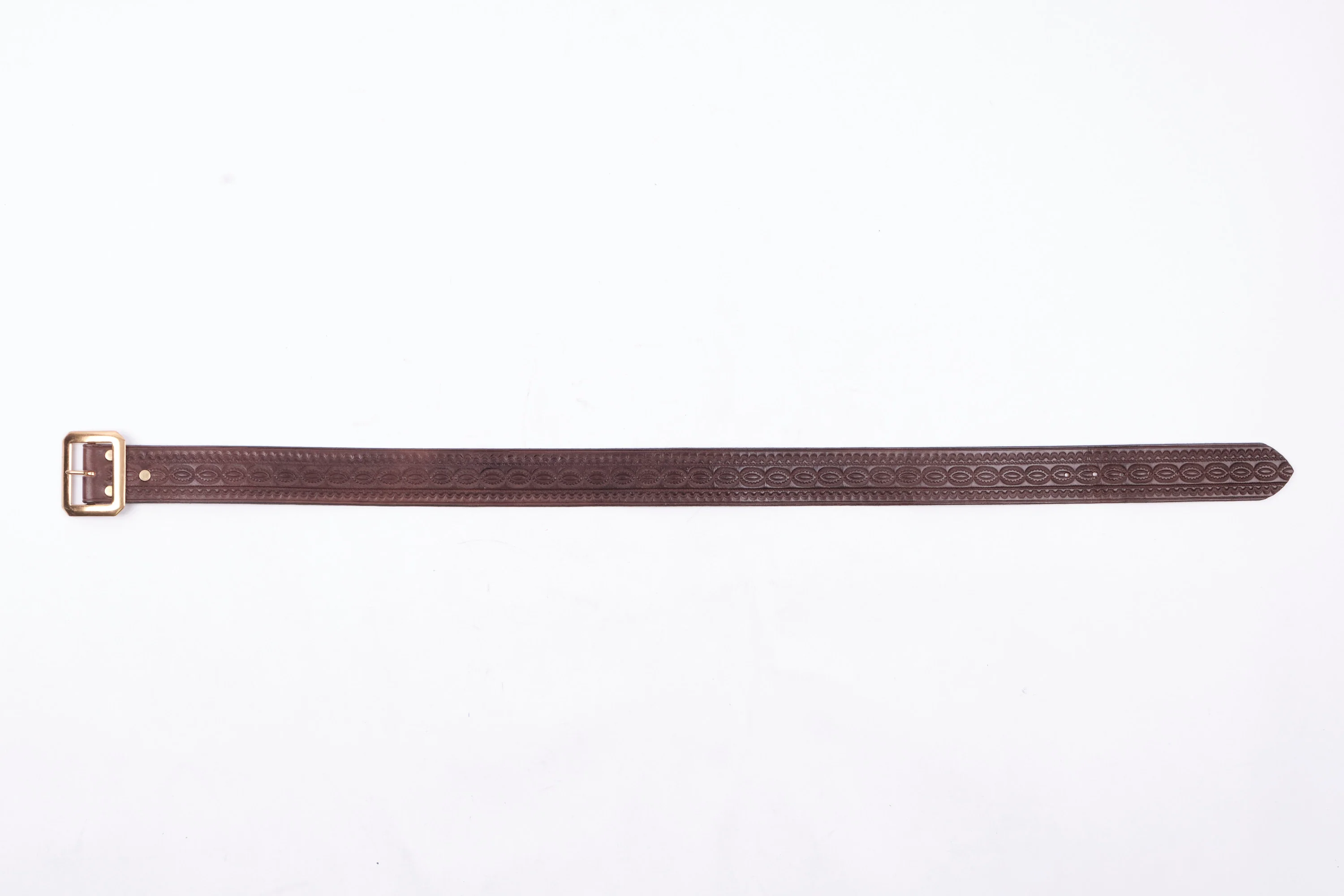 Codina Leather - NOS Vintage Brass Buckle Embossed Belt Brown - Image 2