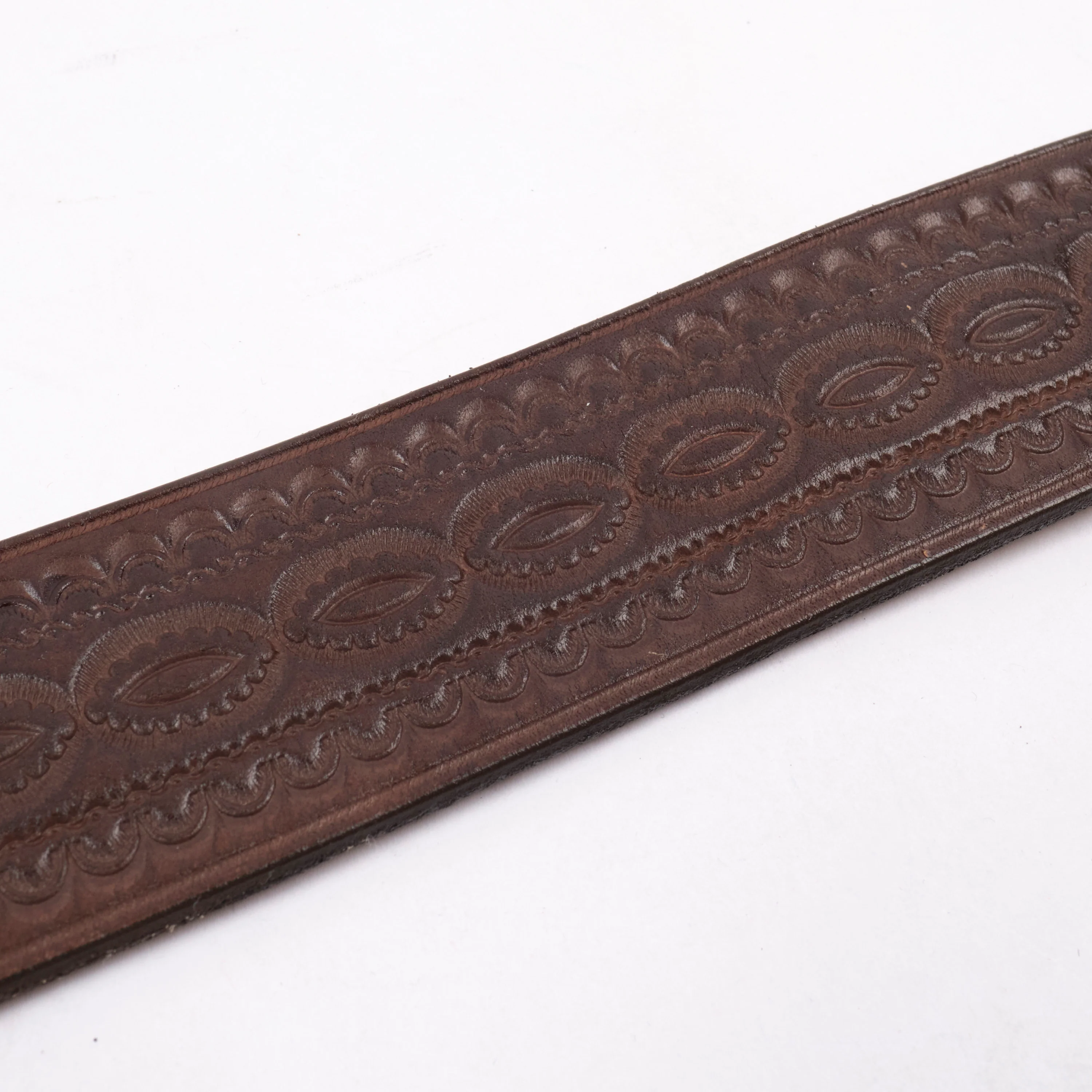 Codina Leather - NOS Vintage Brass Buckle Embossed Belt Brown - Image 4