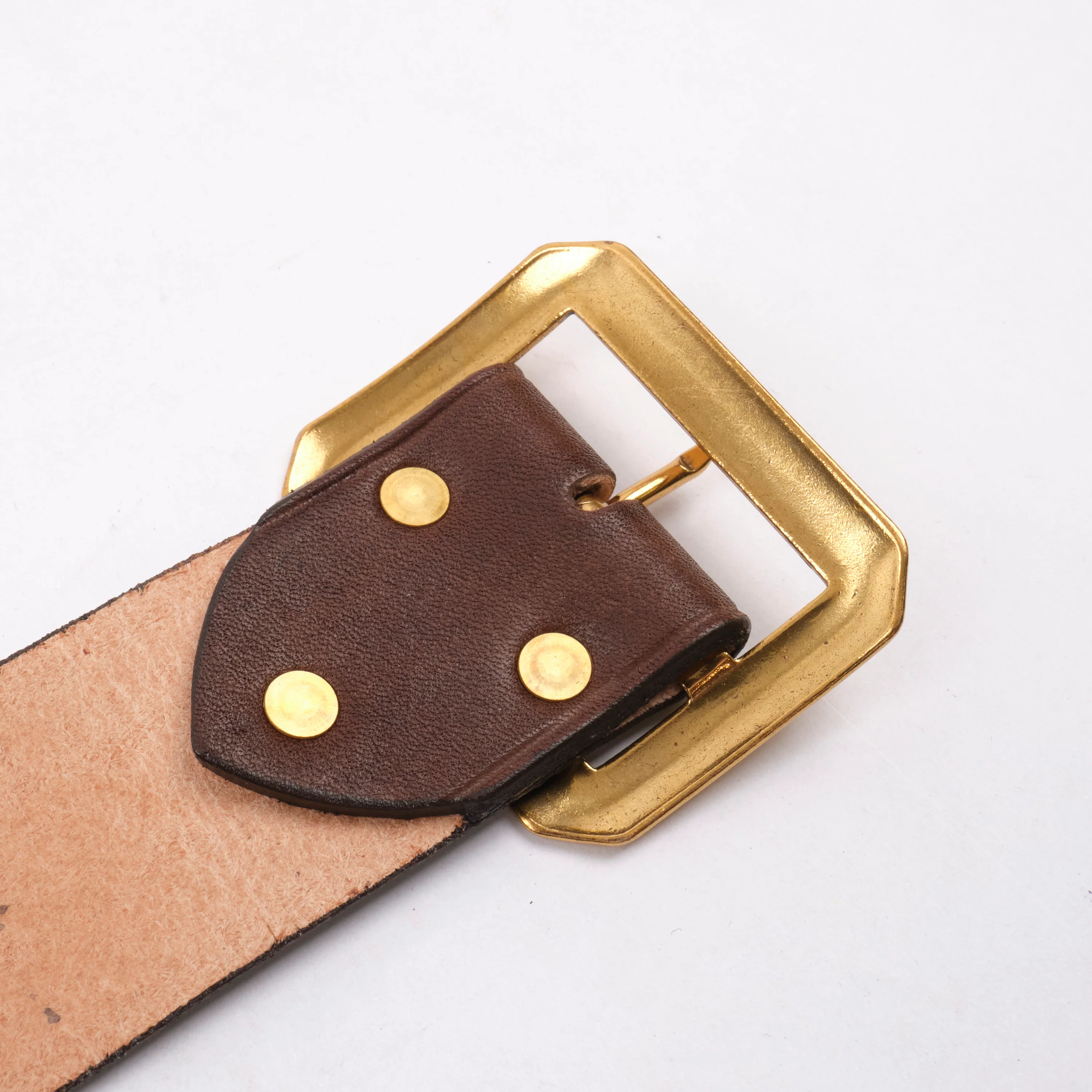 Codina Leather - NOS Vintage Brass Buckle Embossed Belt Brown - Image 5