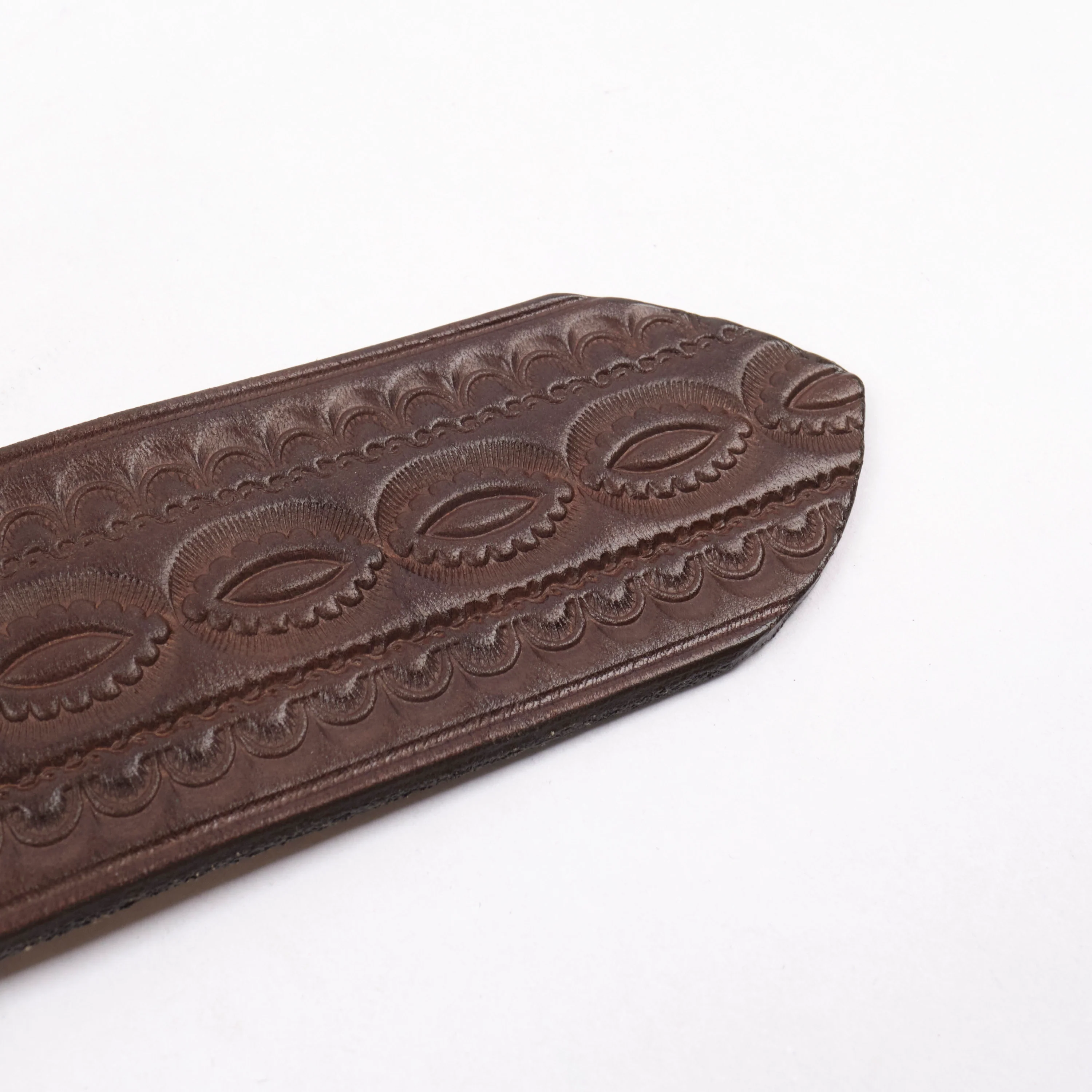 Codina Leather - NOS Vintage Brass Buckle Embossed Belt Brown - Image 6