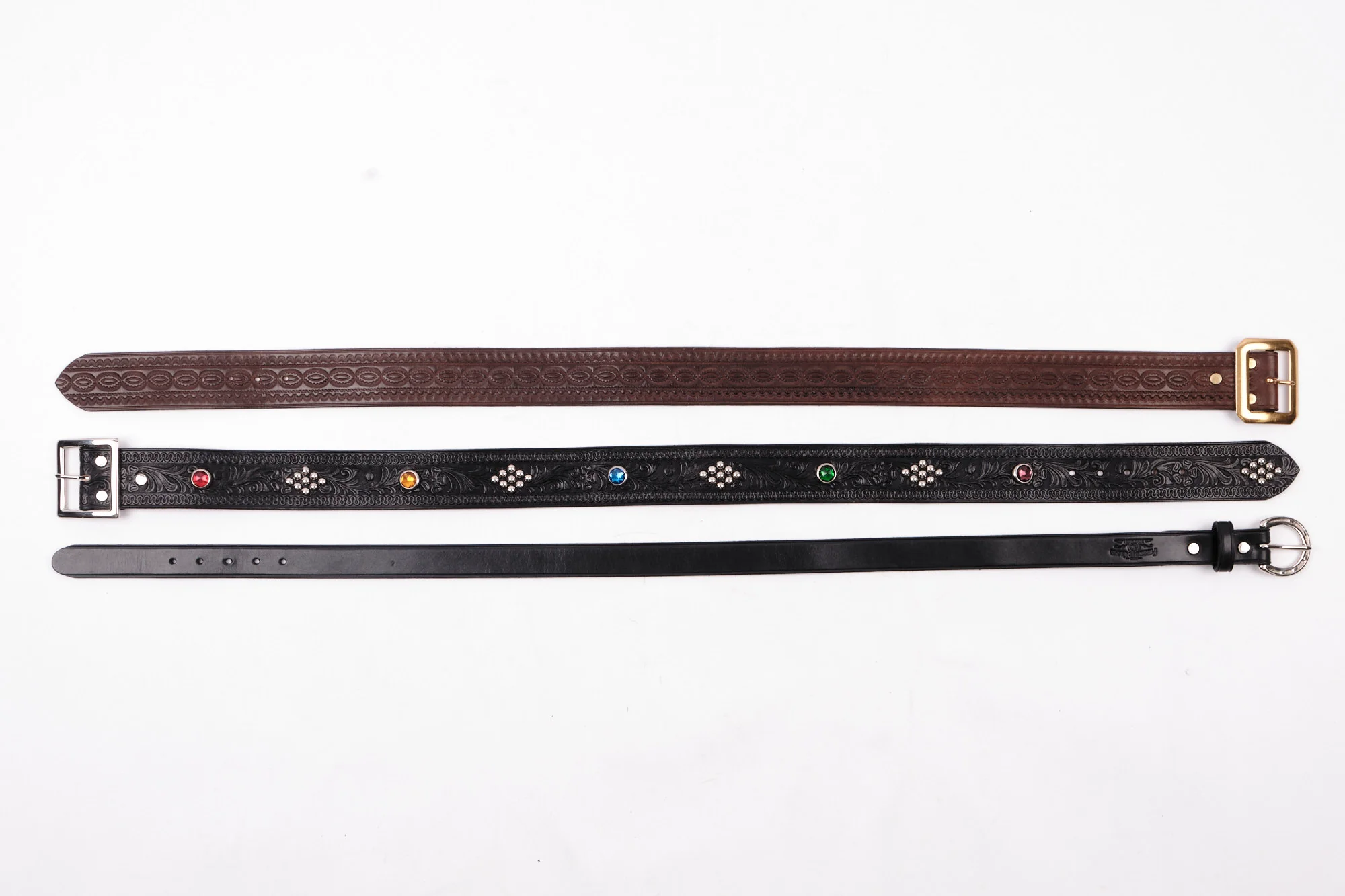 Codina Leather - NOS Vintage Brass Buckle Embossed Belt Brown - Image 9