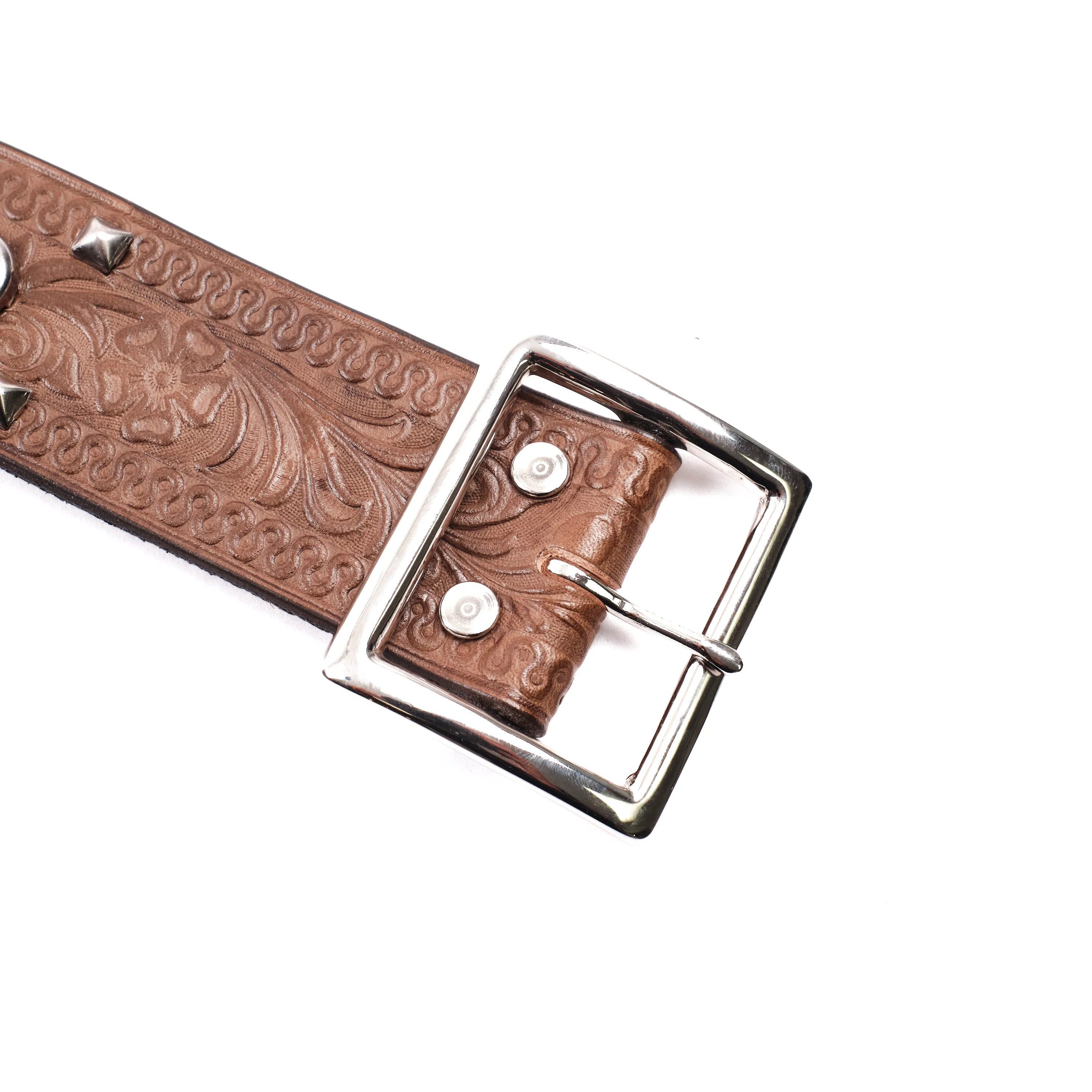 Freenote Cloth x Codina Leather - Custom Pyramid Spots Belt Brown - Image 2