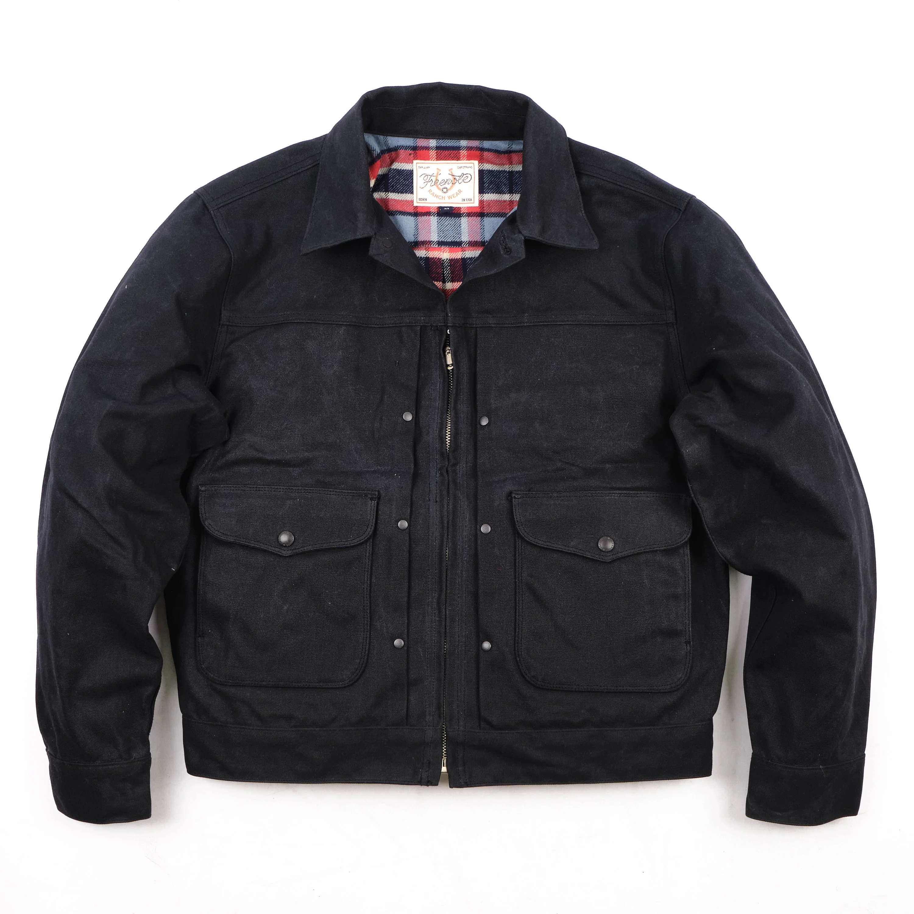 Faro Black Heavy Waxed Canvas Blue Plaid