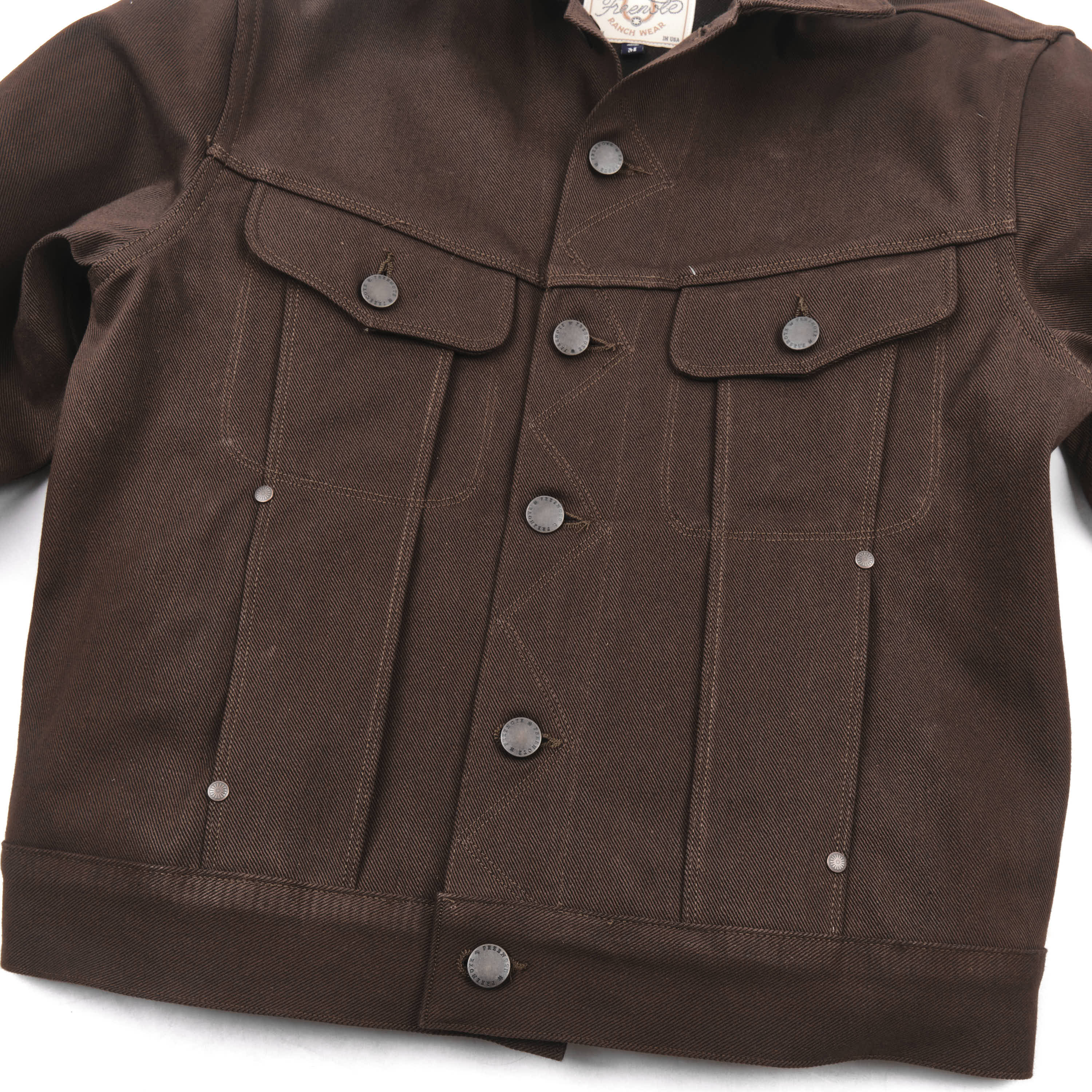 High Low 15 Ounce Dark Brown Denim Jacket - Image 5