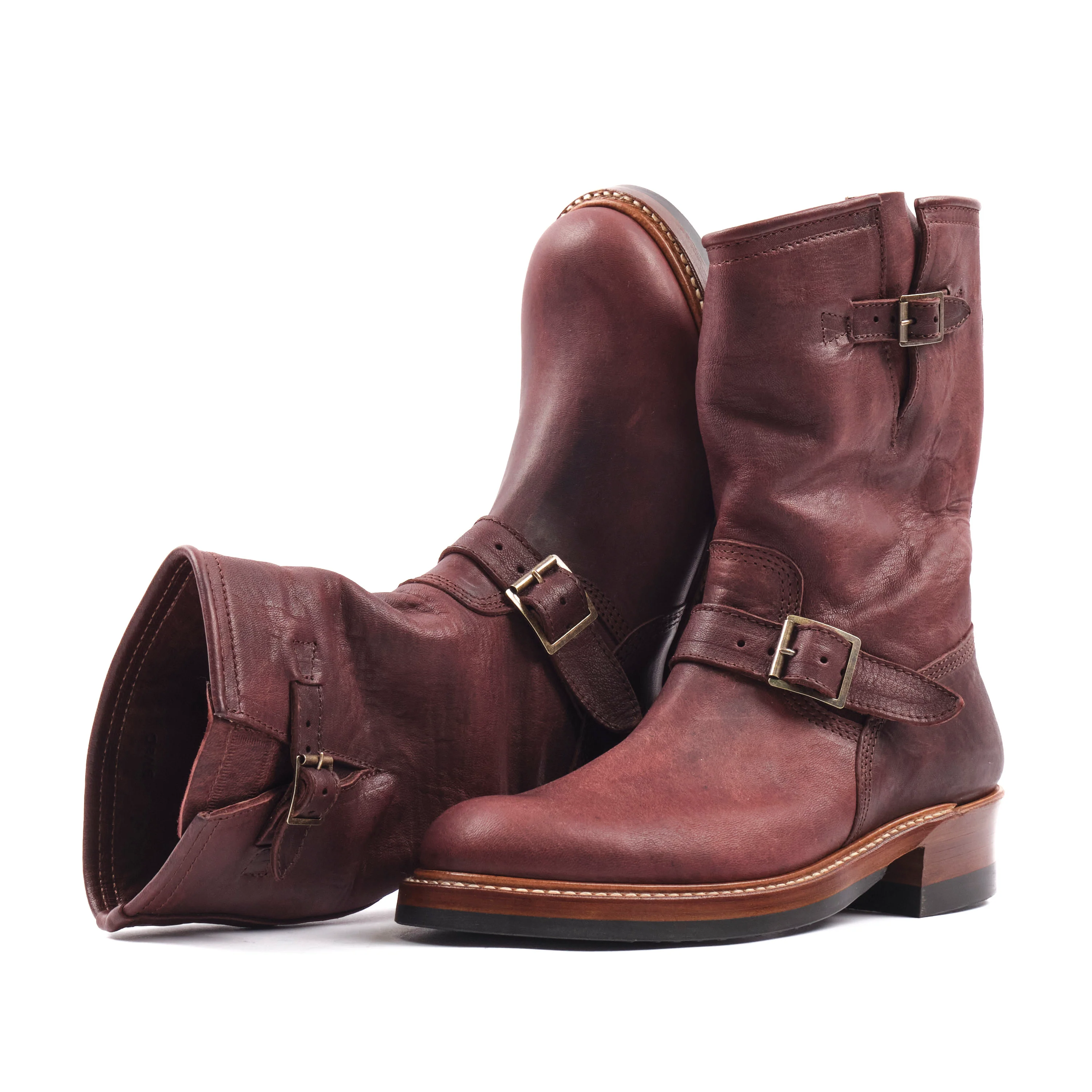 John Lofgren Wabash Engineer Boots Burnt Burgundy Ezo Deerskin - Image 2
