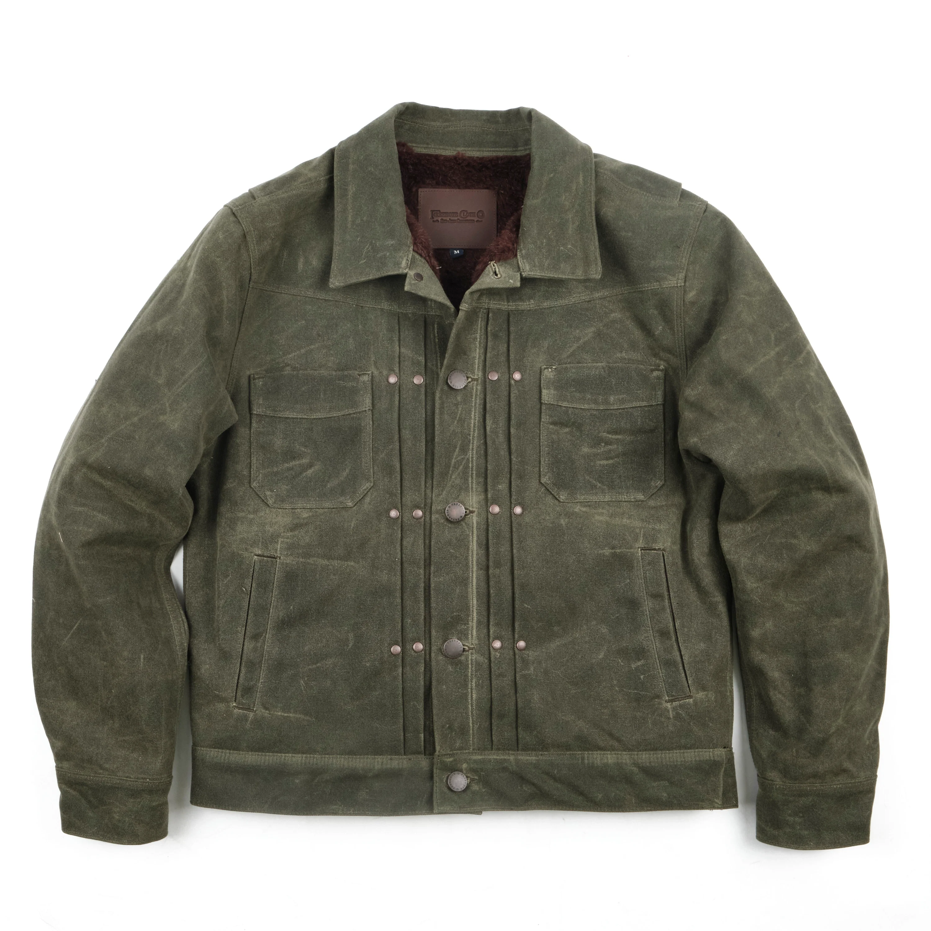 Riders Jacket Heavy Waxed Canvas Olive Alpaca