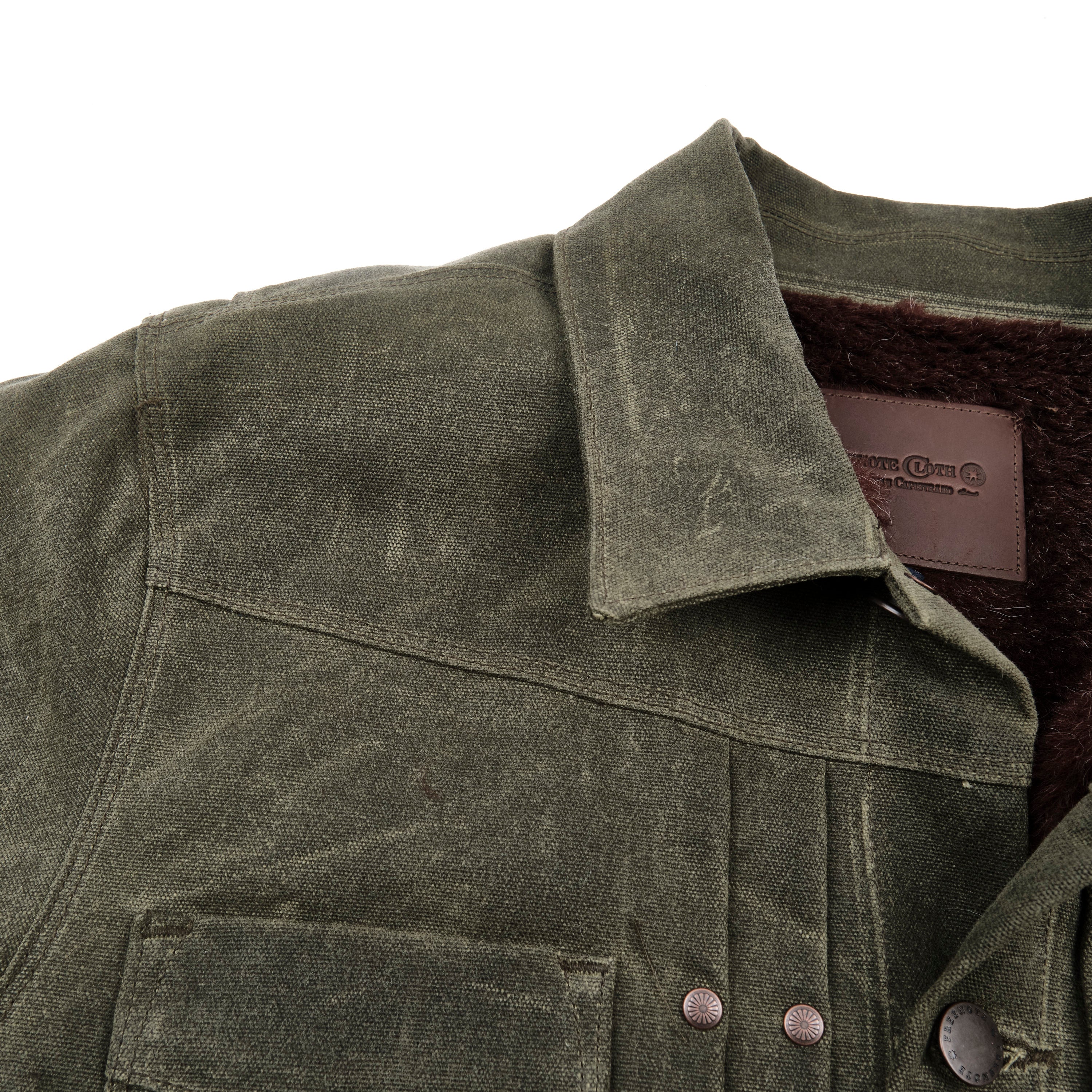 Riders Jacket Heavy Waxed Canvas Olive Alpaca - Image 11
