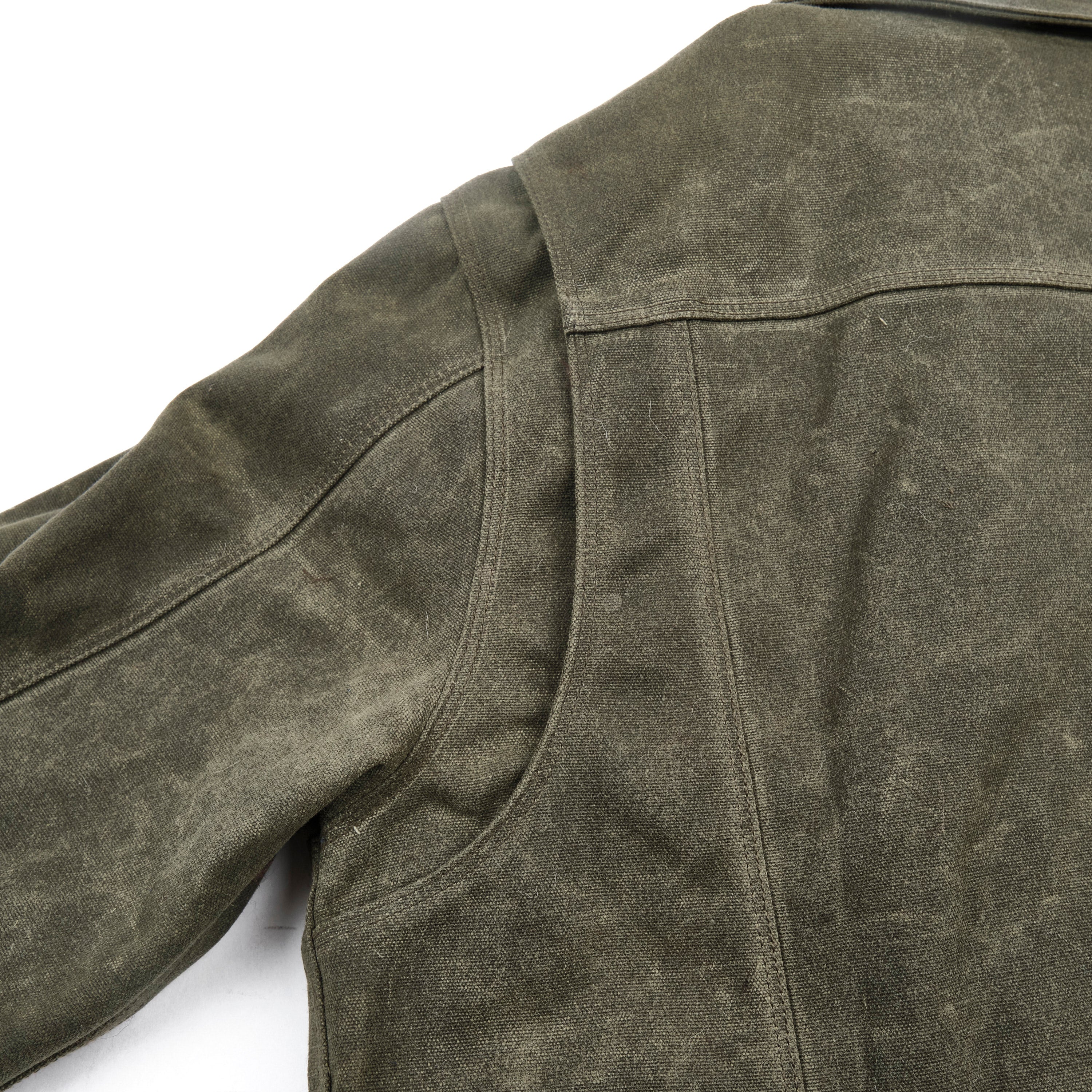 Riders Jacket Heavy Waxed Canvas Olive Alpaca - Image 15