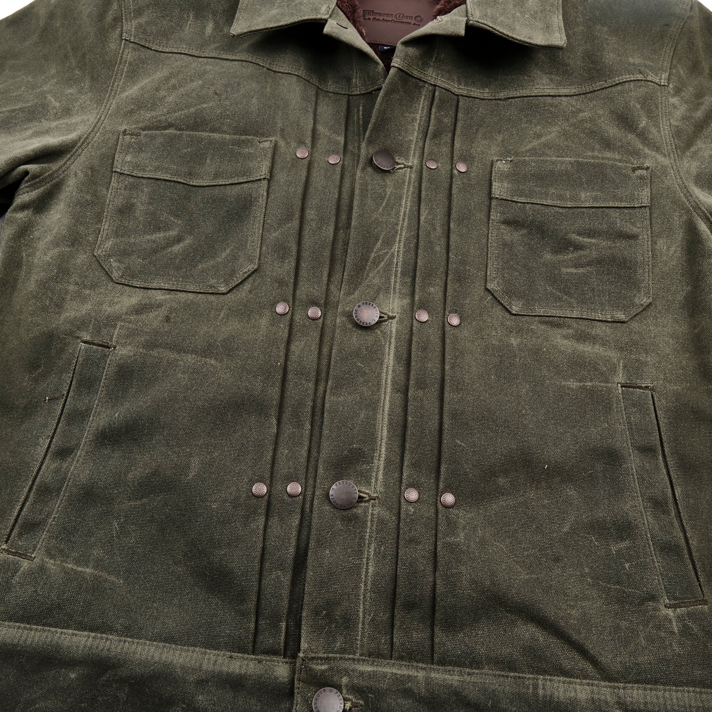 Riders Jacket Heavy Waxed Canvas Olive Alpaca - Image 5