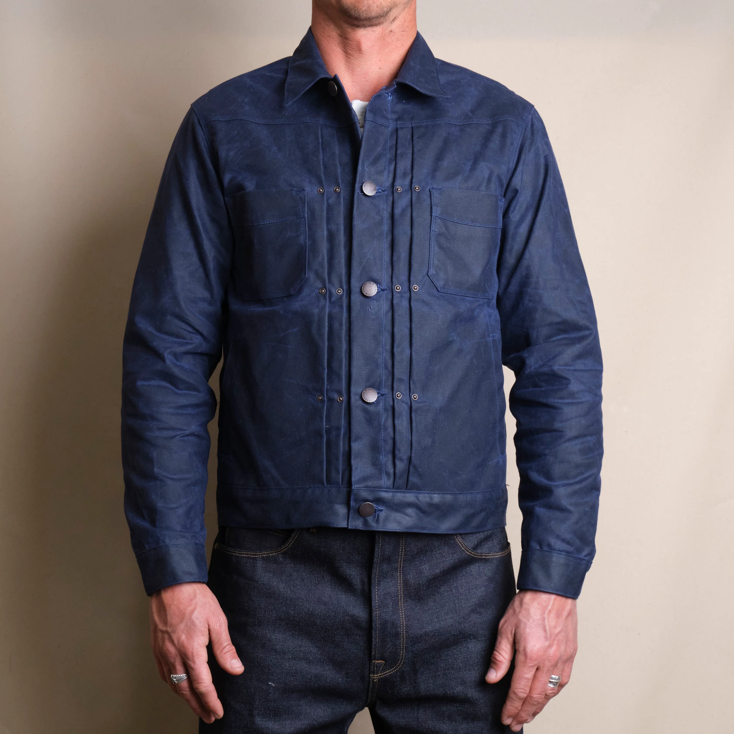 Riders Jacket Waxed Canvas Navy - Image 2