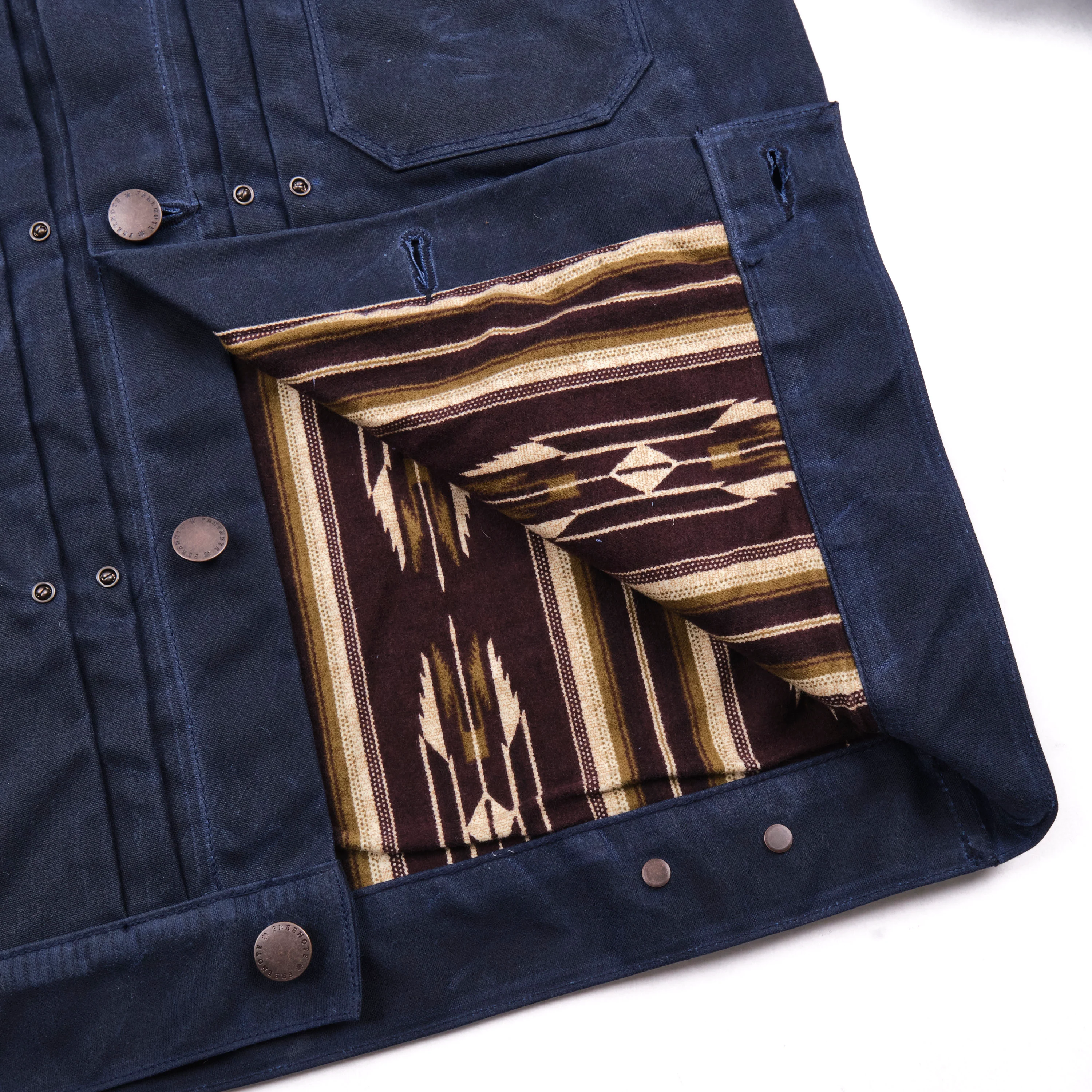 Riders Jacket Waxed Canvas Navy Purple Interior - Image 7