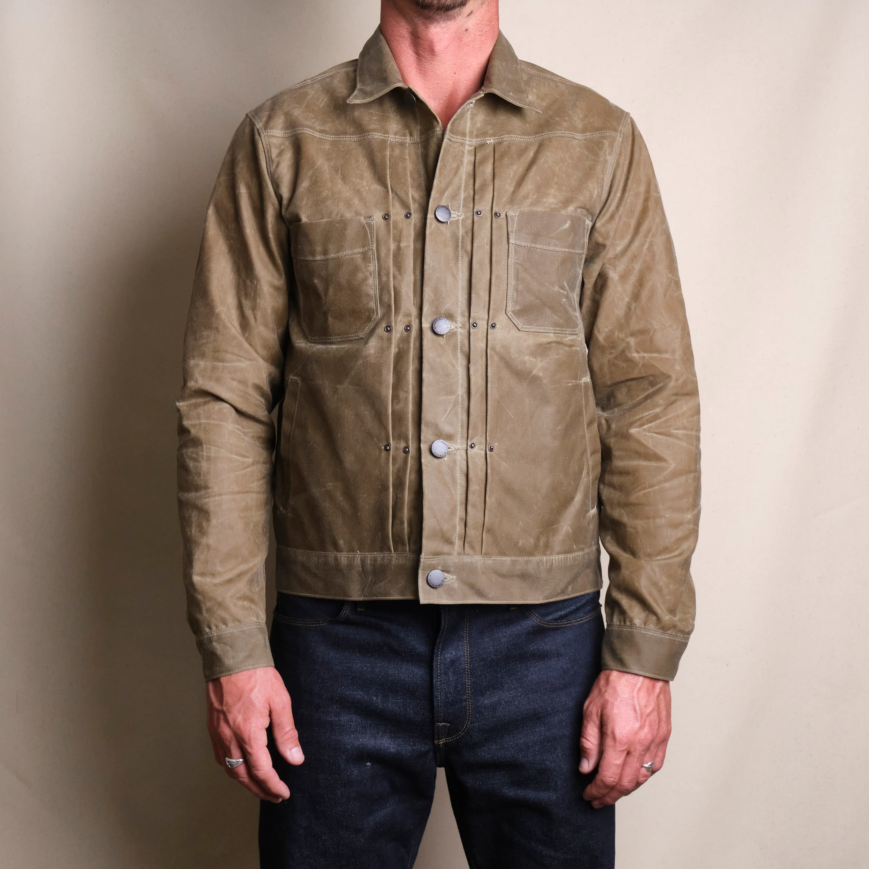 Riders Jacket Waxed Canvas Tobacco Purple Interior - Image 2